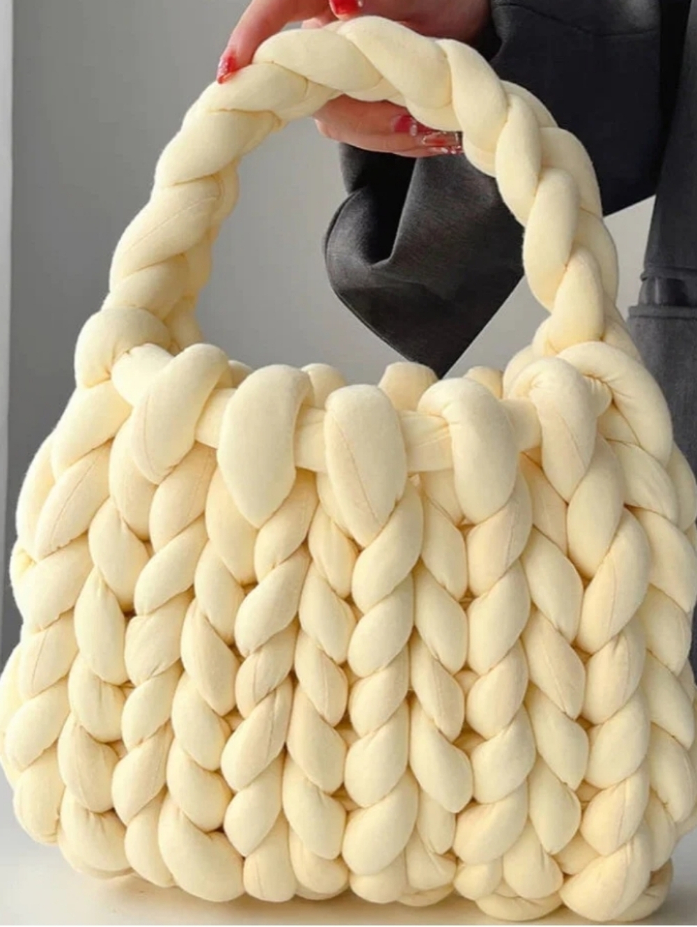 Mini Chunky Knit Handbag - Cream